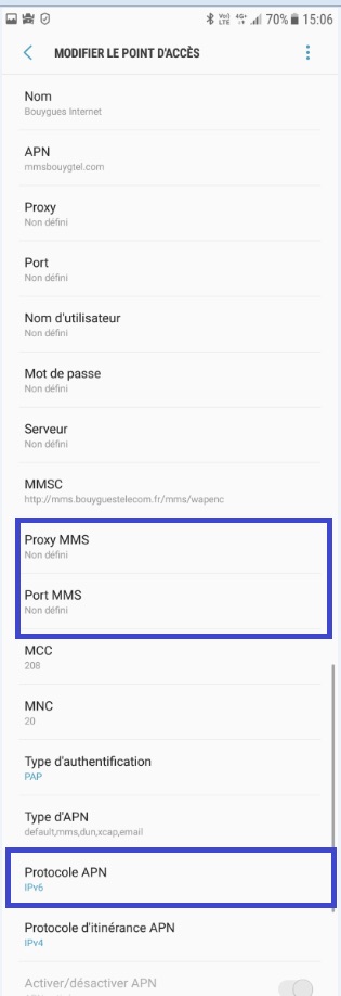 Paramètres IPv6 dans Android