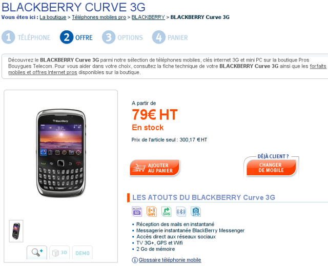 BLACKBERRY Curve 3G Bouygues Telecom Entreprise