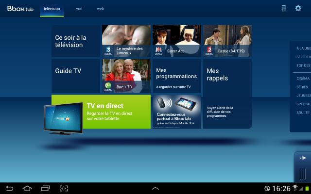 Accueil Bbox Tab sous Android
