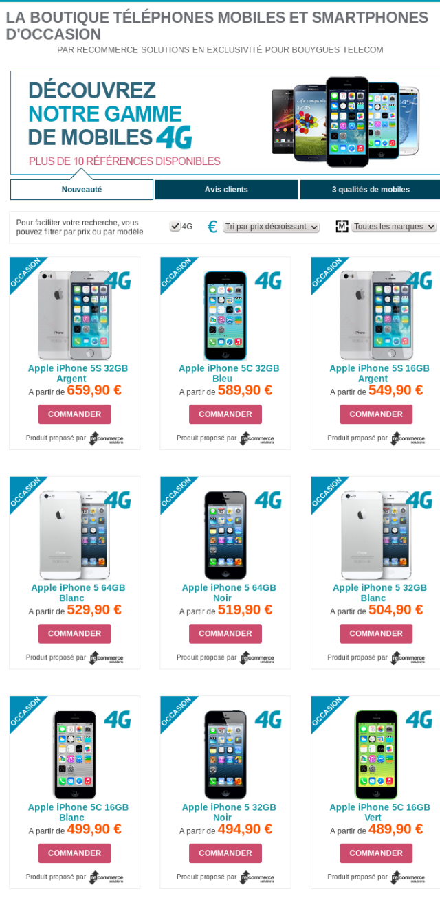 Boutique smartphone occasion 4G