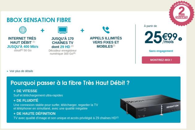 Bbox Sensation Fibre à 25,99 €/mois